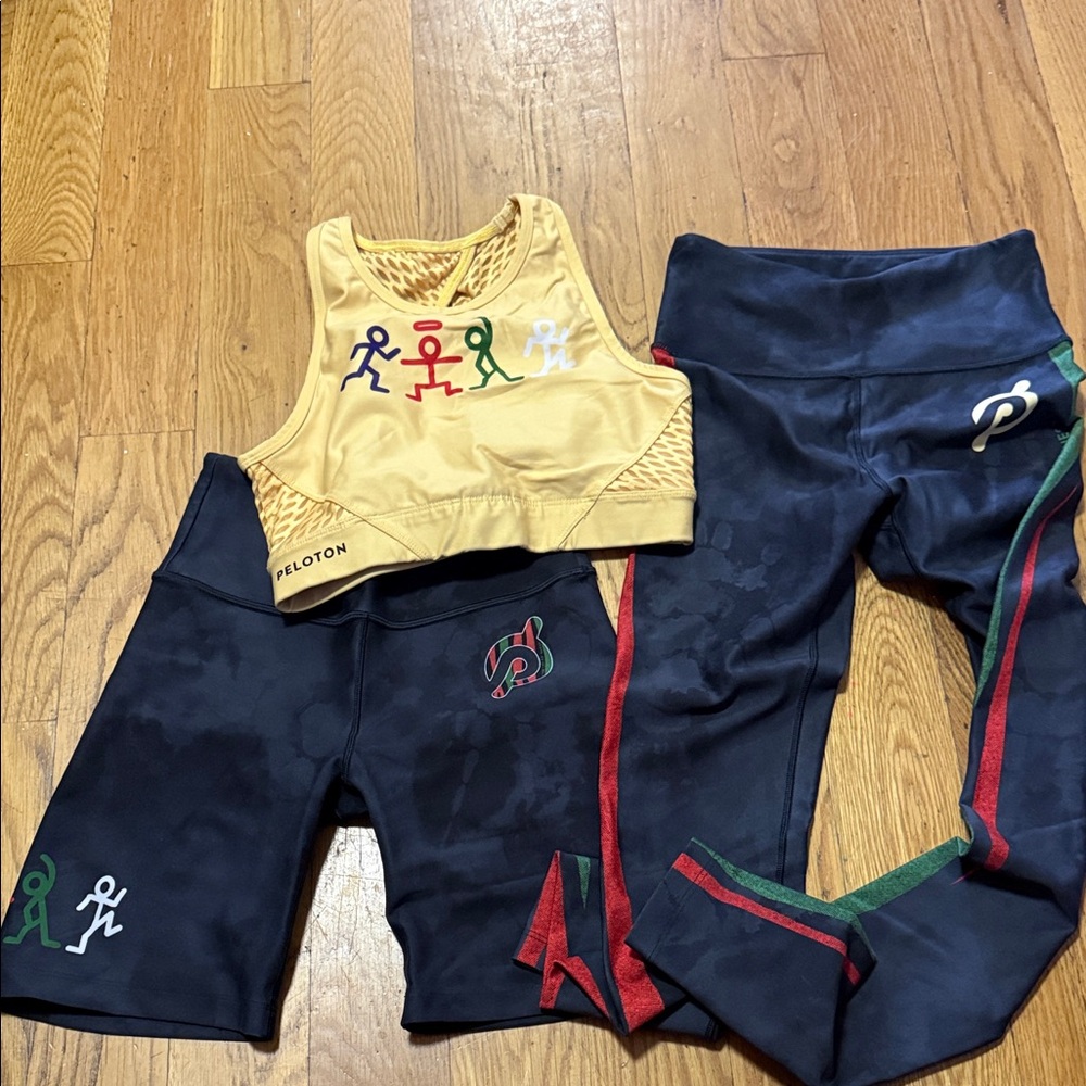 Peloton Vibrant Yellow Top and Black Leggings Set